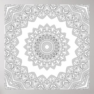 Poster Cadre de mandala floral en couches avec centre ouv