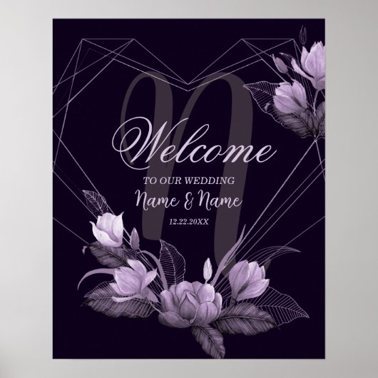Poster Cadre de mariage bienvenue floral violet (Devant)