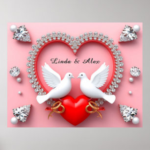 Poster Cadre de mariage élégant avec colombes blanches