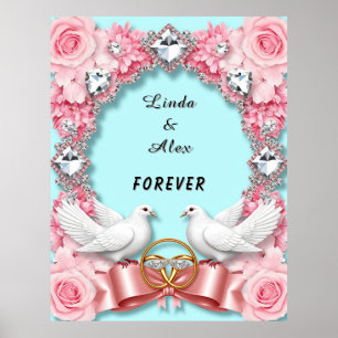 Poster Cadre de mariage élégant avec colombes blanches
