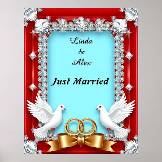 Poster Cadre de mariage élégant avec des colombes blanche (Devant)