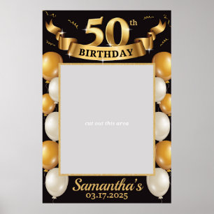 Poster Cadre de photo d'anniversaire 50 ans Or Noir