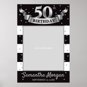 Poster Cadre de photo d'anniversaire argent et noir pour