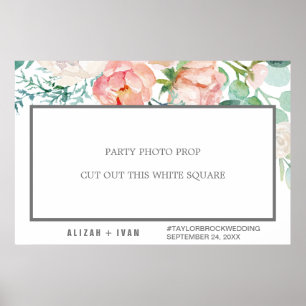 Poster Cadre de photo de mariage avec fleurs de pivoine r