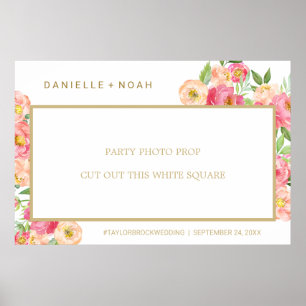 Poster Cadre de photo de mariage avec fleurs de pivoine r