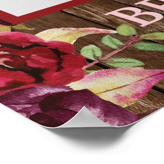 Poster Cadre de photo rustique Marsala Bourgogne Floral P (Coin)