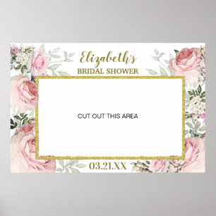 Poster Cadre de photomaton floral rose poudré et or