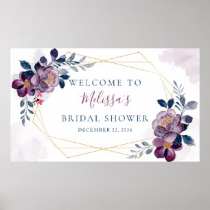 Poster Cadre doré aux motifs floraux violets et bleus