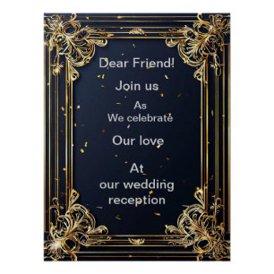 Poster Cadre élégant doré pour invitation de mariage