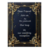 Poster Cadre élégant en faire-part de mariage doré (Devant)