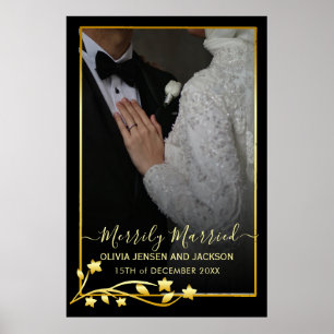 Poster Cadre étoilé de nuit dorée pour photo de mariage d