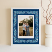 Poster Cadre floral Art bleu bleu marine avec texte perso