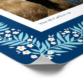 Poster Cadre floral Art bleu bleu marine avec texte perso (Coin)