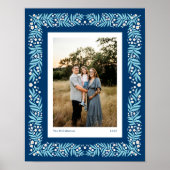 Poster Cadre floral Art bleu bleu marine avec texte perso (Devant)