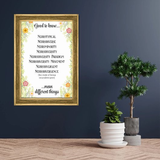 Poster Cadre floral bon à connaître neurodivers