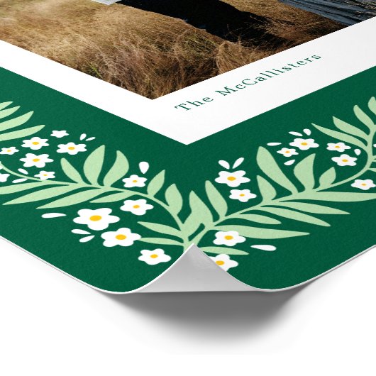 Poster Cadre floral d'art populaire vert avec texte perso (Coin)