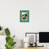 Poster Cadre floral d'art populaire vert avec texte perso (Bureau à domicile)