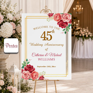 Poster Cadre floral doré pour le 45e anniversaire de mari
