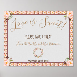 Poster Cadre floral Love is Sweet Mariage Fête de mariage