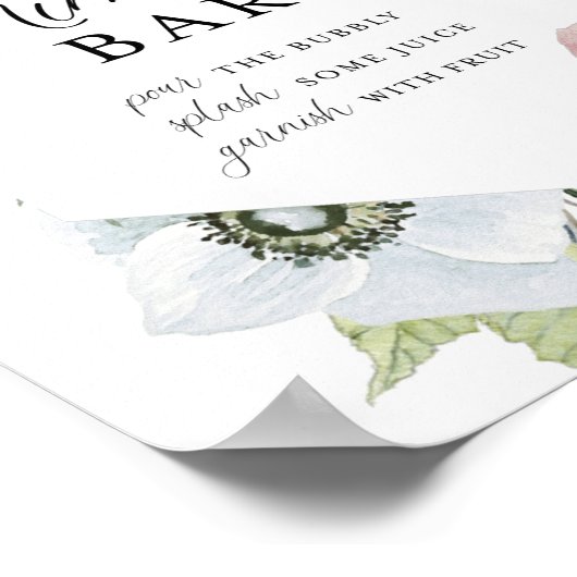 Poster Cadre floral marine foncé et rose Mimosa Bar (Coin)