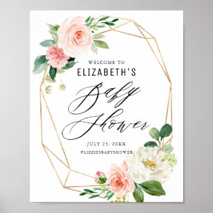 Poster Cadre géométrique Baby shower Floral rose
