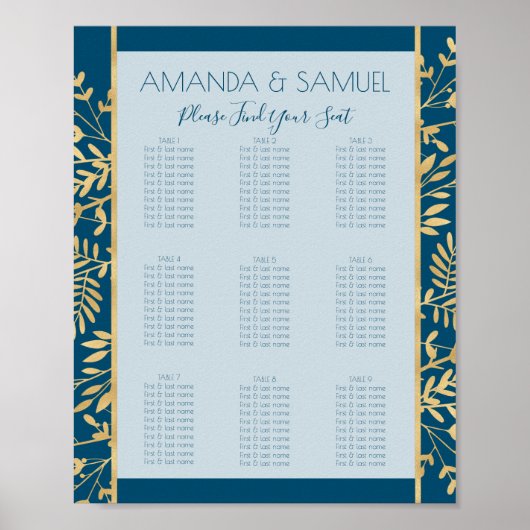 Poster Cadre moderne bleu et or (Devant)