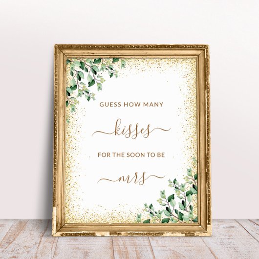 Poster Cadre Or Feuilles de verdure Combien de baisers je