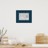 Poster Cadre photo à rayures turquoises foncées et violet (Cuisine)