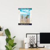 Poster Cadre photo en bois blanc bleu rustique de plage (Bureau à domicile)