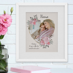 Poster Cadre photo en or en forme de cœur floral rose Nan