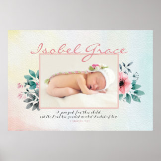 Poster Cadre photo floral pour bébé avec Verse biblique