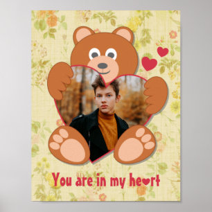 Poster Cadre photo moderne mignon jaune Teddy Ours Coeur
