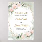 Poster Cadre rose verdoyant or cadre mariage accueil (Devant)