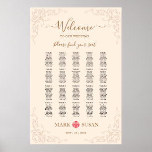 Poster Cadre vintage fleuri Mariage chinois Siège