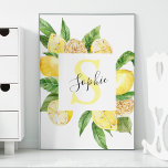 Poster Cadres et Feuilles de citrons jaunes modernes avec<br><div class="desc">Cadres et Feuilles de citrons jaunes modernes avec nom</div>