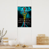 POSTER CADUCÉE D'OR ET 7 CHAKRAS DANS ROSE FRACTALE BLEUE (Cuisine)