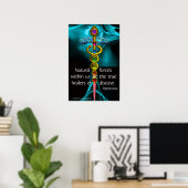 POSTER CADUCÉE D'OR ET 7 CHAKRAS DANS ROSE FRACTALE BLEUE (Bureau à domicile)