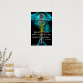 POSTER CADUCÉE D'OR ET 7 CHAKRAS DANS ROSE FRACTALE BLEUE (Cuisine)