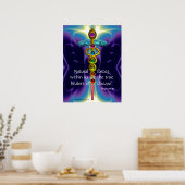 POSTER CADUCÉE D'OR ET 7 CHAKRAS EN ONDES BLEUES VIOLETTE (Cuisine)