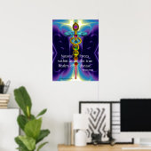 POSTER CADUCÉE D'OR ET 7 CHAKRAS EN ONDES BLEUES VIOLETTE (Bureau à domicile)