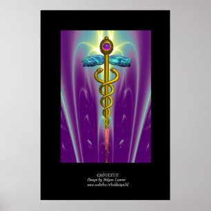 Poster Caducée Médical Symbole Or Pourpre Vert Noir