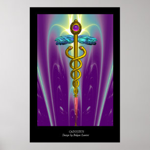 Poster Caducée Médical Symbole Or Pourpre Vert Noir