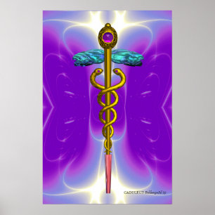 Poster Caducée Médical Symbole Or Violet Ultra Pourpre