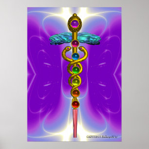 Poster CADUCUS D'OR 7 CHAKRAS, Yoga, Violet Médicale