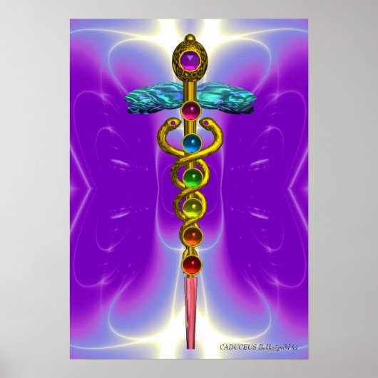 Poster CADUCUS D'OR 7 CHAKRAS, Yoga, Violet Médicale (Devant)