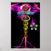 POSTER CADUCUS D'OR ET 7 CHAKRAS EN ROSE FRACTAL ROSE (Devant)