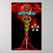 POSTER CADUCUS D'OR ET 7 CHAKRAS EN ROSE FRACTAL ROUGE (Devant)