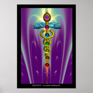 Poster CADUCUS ET 7 CHAKRAS, Yoga Alternative Medicine