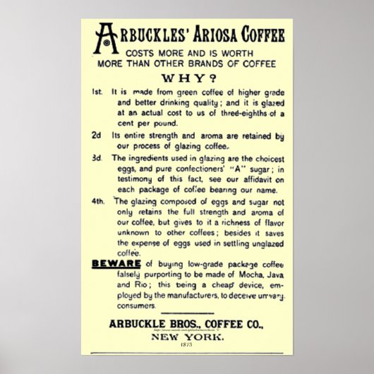 Poster "CAFÉ ARIOSA Vintage-ad ARBUCKLES" (Devant)