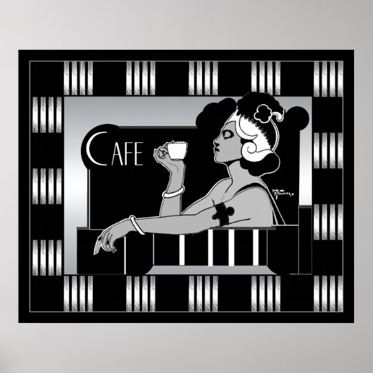 Poster  Cafe Art Deco Stripe Black (Voorkant)
